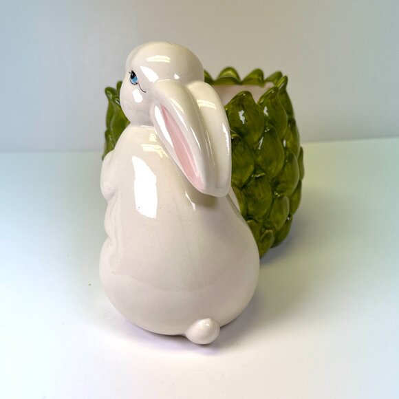 Vintage Bunny Rabbit Artichoke Cachepot Planter Ceramic Vase Spring Easter Bowl - Picture 2 of 9